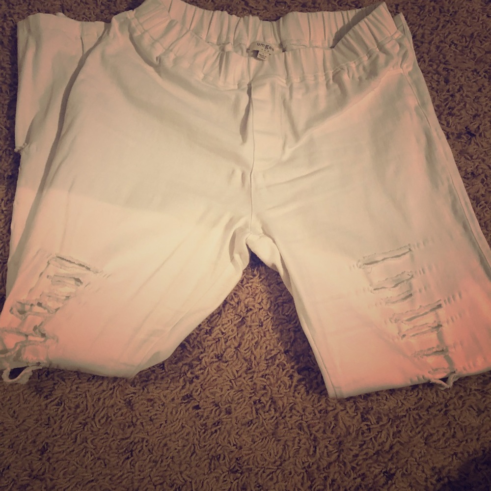 Umgee Brand White Distressed Leggings, Sz L
